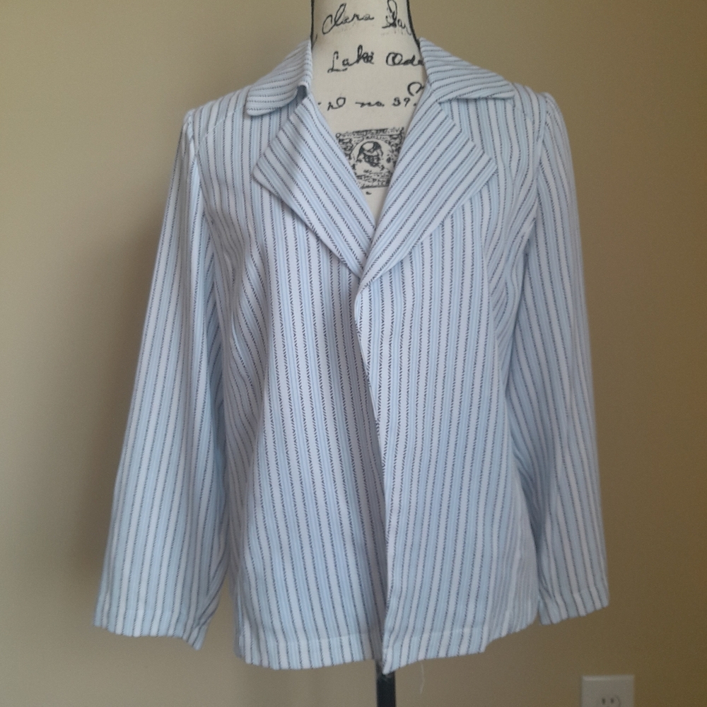 Chicos blazer type top blue striped open front womens 6